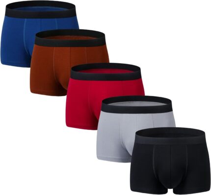 Men's Underwear Boxer Briefs Cotton Huge Pouch Trunks Short Leg Underwear 5 Pack